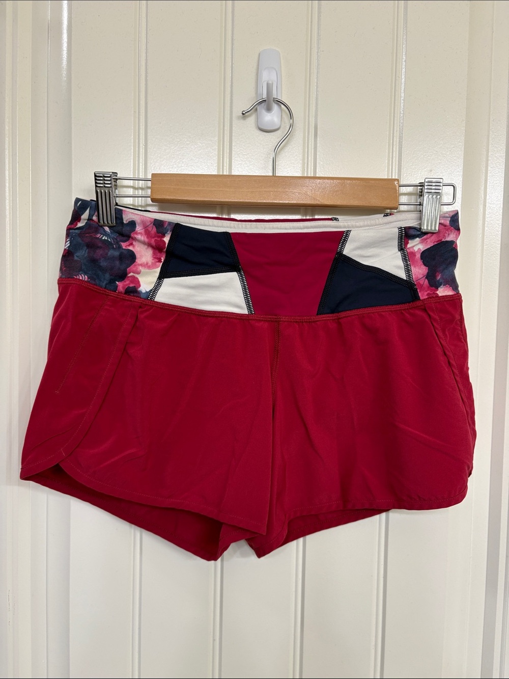 lululemon athletica Red Athletic Shorts with Floral Contrast Waistband